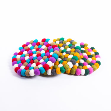 Multicolored felt ball coaster/Handmade best felt coasters